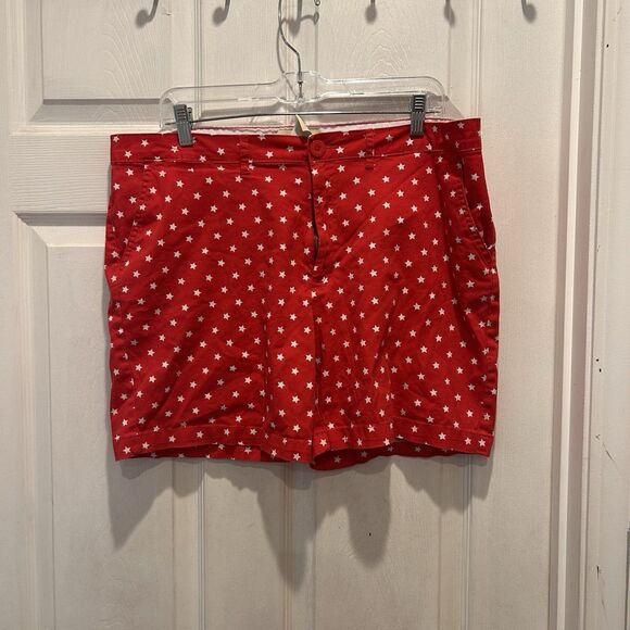 Caribbean‎ Joe Red Stars Cotton Chino 5" Shorts Stretch Flat Pockets Holiday USA - Picture 1 of 7